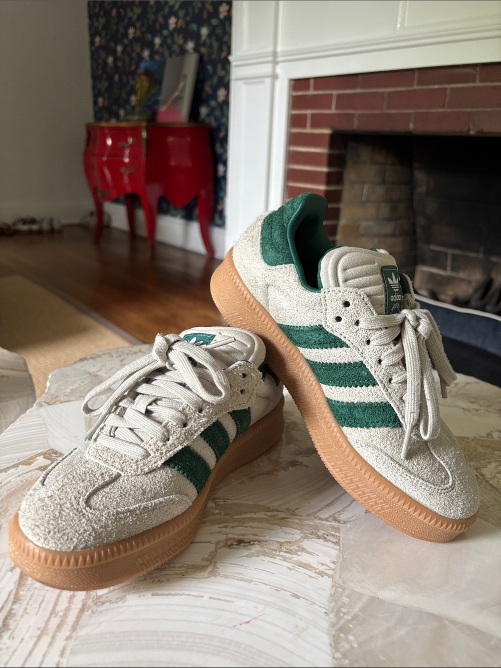 adidas Samba XLG Athletic Shoe - Putty Grey / Collegiate Green / Gum - Picture 2 of 6